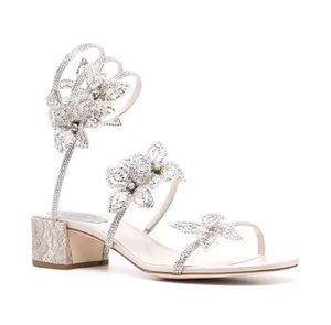 Estate 2023 Romantici sandali bianchi Scarpe FLORIANE Materiali di altissima qualità Fiori Strass Caovilla Top Lussuosi Party Wedding Tacchi alti