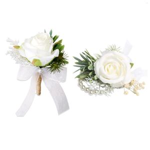 装飾的な花リストコサージローズパールブレスレット花嫁ウェディングパーティー装飾ブローチグルームセレモニーフラワー