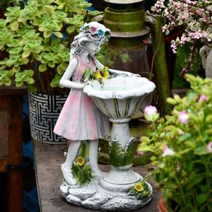Trädgårdsdekorationer hart ängelfigur skulpturprydnader hem utomhus blomma fairy girl solar dekor villa gård mikro landskap hantverk