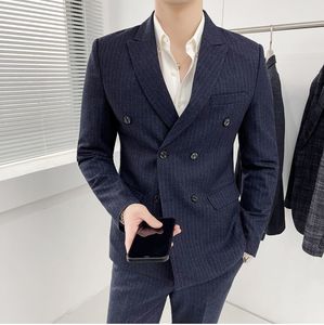 Erkekler Suits Blazers Butik Erkekler Artı Boyut Takım Pantolon Moda İş Çift göğüslü Kore Elbise İngiliz Tarzı Resmi Elbise Günlük Elbise 230303