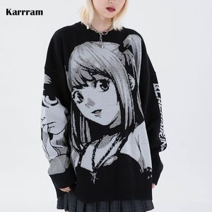 Мужские свитера Karrram Hip Hop Streetwear Vintage Style Harajuku Knitting Anime Girl Вязаный пуловер Death Note 230303