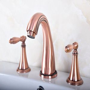 Rubinetti per lavandino del bagno Rubinetti per lavabo in ottone rosso antico con montaggio su piattaforma Doppi manici diffusi Rubinetto per lavabo a 3 fori Miscelatore per acqua Mrg075