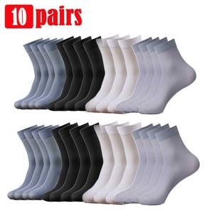 Meias masculinas 10Pairs Set Bamboo Fiber Socks Men Summer Listra fina de meias longas de meias de seda de seda meias de seda