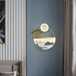 Vägglampa all koppar personlighet kreativ vardagsrum bakgrundsbelysningar dekorativa lampor kinesisk stil väggmålning färgad