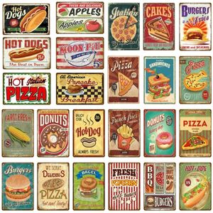 Retro Hot Dogs art painting Burgers Pizza Metal Signs Bar Wall Decoration Tin Sign Vintage Metal Signs Home Decor Painting Plaques Art Poster Size 30X20CM w02