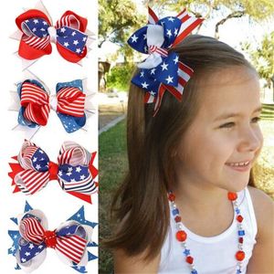 Forcina per capelli con fiocco per bambini Stella a strisce colorate Forcina per tessuto con bandiera del Giorno dell'Indipendenza americana GC1996