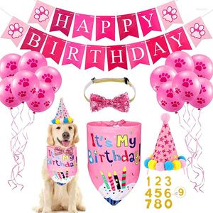 Dog Apparel Hat Pet Birthday Saliva Bow Tie Party Set Decorative Balloon Pull Flag Cat Triangle Towel Accessories Supplies