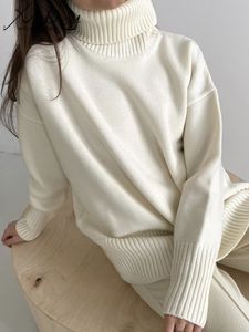 女性用セーター冬の温かい白い特大のタートルネックセーター女性秋の緑のプルオーバー女性カジュアルルーズセーター女性タートルネック230303