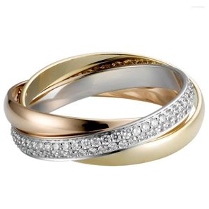 Cluster-Ringe 18 Karat Au750 Weiß-Rosé-Gelbgold-Ring für Damen, Hochzeitstag, Verlobung, 3-farbiger Moissanit, 1 Runde, klassisch, trendig, romantisch