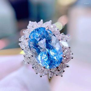 Küme halkaları lonca ince mücevherler saf 18k altın doğal 4.14ct Santa Maria mavi Aquamarine değerli taşlar kadınlar için doğum günü hediyeleri