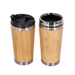 Vattenflaskor 450 ml bambu kaffekopp rostfritt stål ekovänlig termos vatten flaska flip lock resekopp bärbar för pensionsgåva 230303