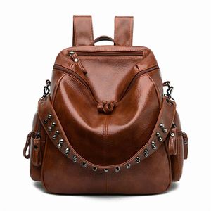Anti-theft soft leather backpack female 2021 fashion universal leisure joker large capacity light multi-functional travel bag212N