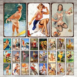 Vintage Sexy Pin Up Girl Retro Tin Signs Decor Wall Plakaty sztuki Artwork Metal Talerz Tablica dla Man Cave Bar Dekoracja 30x20 cm W03