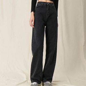 Jeans femininos Black High Caist Zipper Jeans largo Jeans Plus Size Size Size Straight Women Fashion Harajuku Solid Jeans Woman 230303