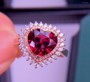 Cluster Rings E709 Solid 18 K Gold Jewel Natural Red Tourmaline Gemstones 2.6ct Diamonds Female For Women Fine Ring