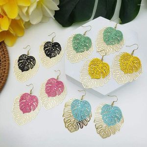 Dangle Earrings Hawaiian Double Layer Large Monstera Boho Gold Brass Deliciosa Statement Hook Earring Jewelry