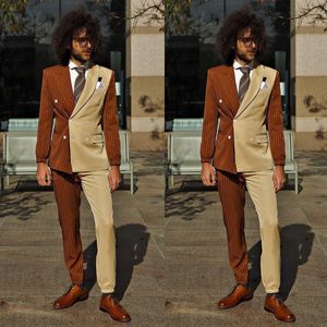 Color Matching Stripe Men Wedding Tuxedos Groom Wear Tailored Party Prom Coat Business Jacket 2 Pieces