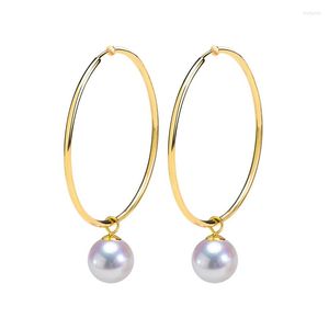 Dangle Earrings XF800 Pure 18k Yellow Gold For Women Fine Jewelry Natural AKOYA Pearls Real AU750 Circle Wedding Gift E516