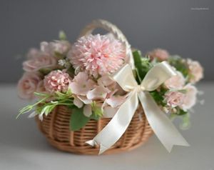 Paniers de rangement tissé en osier fleur arc panier décor à la maison saule Portable poignée fête cadeaux6455483