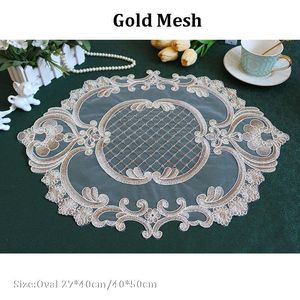 Table Mats & Pads Gold Lace Embroidery Place Mat Pad Cloth Placemat Cup Mug Dining Doily Kitchen Christmas Decoration For Home TableMats