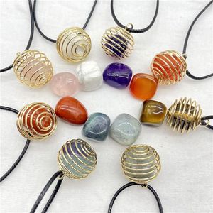 Pendant Necklaces Natural Gem Stone Quartz Crystal Amethyst Copper Wire Winding Spring For DIY Jewelry Making Necklace Accessories 1pcs