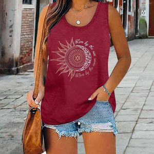 Kvinnors tankar harajuku vintage Summer Women Tank Top Metal Moon and Sun Print Vest T Shirt Tops O Neck Sleeveless Casual Vests