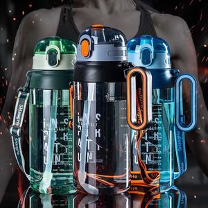 Water Bottles 1600 2100ML Sports Outdoor Leak proof Fitness Gym Training Straw Cup Shaker with Portable Handle 230302