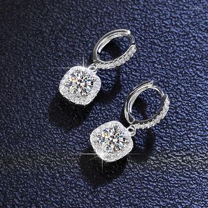 Dangle Earrings Fashion 925 Silver Pass Diamond Test Total 2 Ct D Color Sparkling Square Moissanite Drop Women Trendy Wedding Jewelry