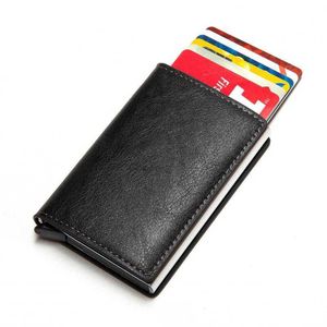 Wallets Customized Name Aluminum Box Credit Card Holder Business Wallet Man Women Smart Leather Wallet Rfid Card Holder with Money ClipsL230303