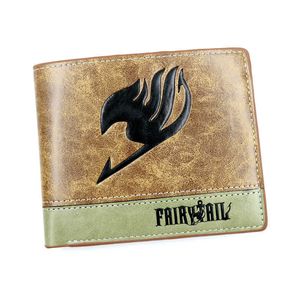 Wallets Anime Fairy Tail Khaki PU Leather Wallet Short Card Holder Purse with Internal Coin PocketL230303