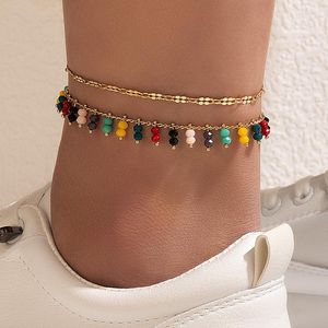 Bracelets de cheville coloré cristal pierre pied chaîne élégante perle à la main réglable pour les femmes bohème ensemble de bijoux 20834
