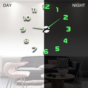 Wanduhren, modernes Design, digitale Uhr, groß, 3D-DIY, Heimdekoration, leuchtende Luminova-Spiegelaufkleber, modische Ankunft 230303