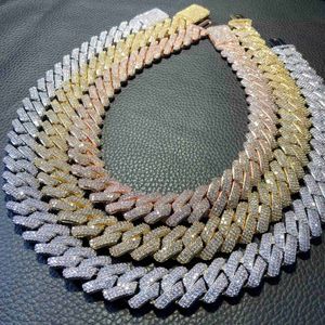 WG031A MEN HIP HOP -smycken 20mm kubansk kedja halsband Guldpläterad isad ut CZ Prong Cuban Link Chain Necklace Diamond Cuban Chain