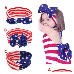 Akcesoria do włosów Baby Star Stripe flaga narodowa Bowknot opaski 3 Design Girls Lovely Cute American Band Headwrap dzieci elastyczne Dhslp