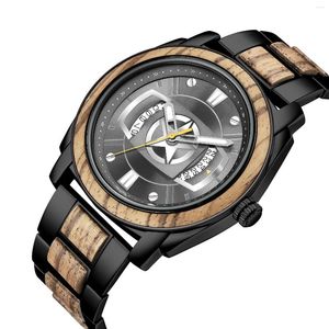 Zegarek zegarowy drewniany pasek kwarcowy ruch męski obserwuj unikalny pięcioopunktowy projekt tarcza gwiazd z kalendarzami prezentami biznesowymi