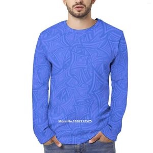 Camisetas masculinas Padrão de forma azul Men Manga longa Camisa de manga longa 3D PRAPHICS PRAFICAS DE ÁGUAS MATHA MODA