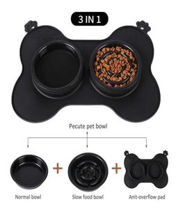 Pet Dog Travel Bowls Silicone Folding Nonslip Double Flanel Bag Outdoor Portable Food 2106155830713