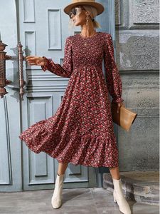 Casual Kleider LiTi Kleine 2023 Kleid Frauen Langarm Blume V-ausschnitt Fee Frühling Herbst Große Temperament Rock