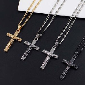 Chains Men Chain Christian Jewelry Gifts Vintage Cross Crucifix Jesus Piece Stainless Steel Pendant Necklaces