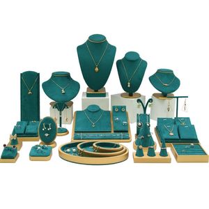 Zielona biżuteria z mikrofibry rekwizyty kolczyki Naszyjnik Pierścień Wisior Pendant Train Tray Jewelry Display Sets Set206W