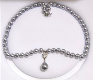 Choker Woman Classic Jewelry Necklace 8mm Round Bead Grey Rhinestone Pendant Natural South Sea Shell Pearl 18 '' 45cm