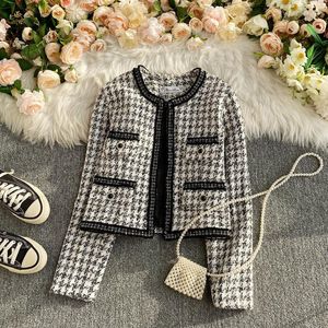 Women's Jackets Luxury Contrast Tweed Plaid Small Fragrant Jacket Short Coat 2023 Autumn And Winter Korean Style Long Sleeve Suit Top