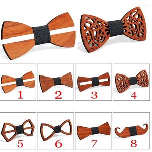 Bow Ties 2023 Fashion Men Wood Plaid Bowtie Wood Hollow Carved Tie för bröllop arbetstillbehör gåva