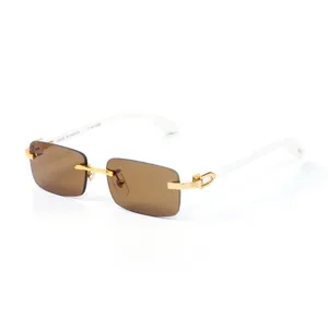 Polarisierte Designer-Sonnenbrille für Damen und Herren, Sport-Carti-Büffelhorn-Brille, quadratisch, rahmenlos, rosa, schwarz, rot, grün, transparent, Sonnenbrillen-Zubehör, Brillen