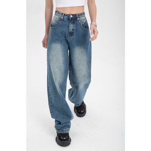 Kvinnors jeans plus size womans jeans hög midja sommarbrett ben denim byxa baggy street chic design damer blå vintage rak jean byxor 230303