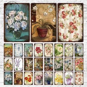 Vintage Flowers Bird Butterfly Metal Painting Signs Wall Decor Art Poster Tin Plate Shabby Plaque Man Cave Bar Club Decoration Painting 30X20cm W03