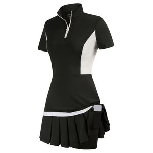 Sukienki swobodne j golf tenisowy z szortami Kontrast kolor suchy ćwiczenie ćwiczenie krótkie rękawie