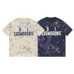 Marca de moda de luxo masculina full sky star letra impressão de manga curta pescoço redondo de camiseta solta top damasco azul