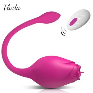 Vibrators Powerful Wireless Dildo Vibrator Female Sex Toys For Women Remote Control Tongue Licking G-Spot Vaginal Ball Vibrating Love Egg 230303