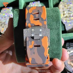 Мужские часы с бриллиантами Iced Out Хип-хоп ювелирные изделия из муассанита Роскошные часы с датой ручной работы механические кожаные часы 48NW